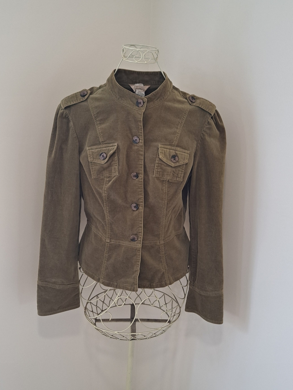 Y2K Speechless Olive Green Corduroy Military Dark Academia Jacket, Size Large.